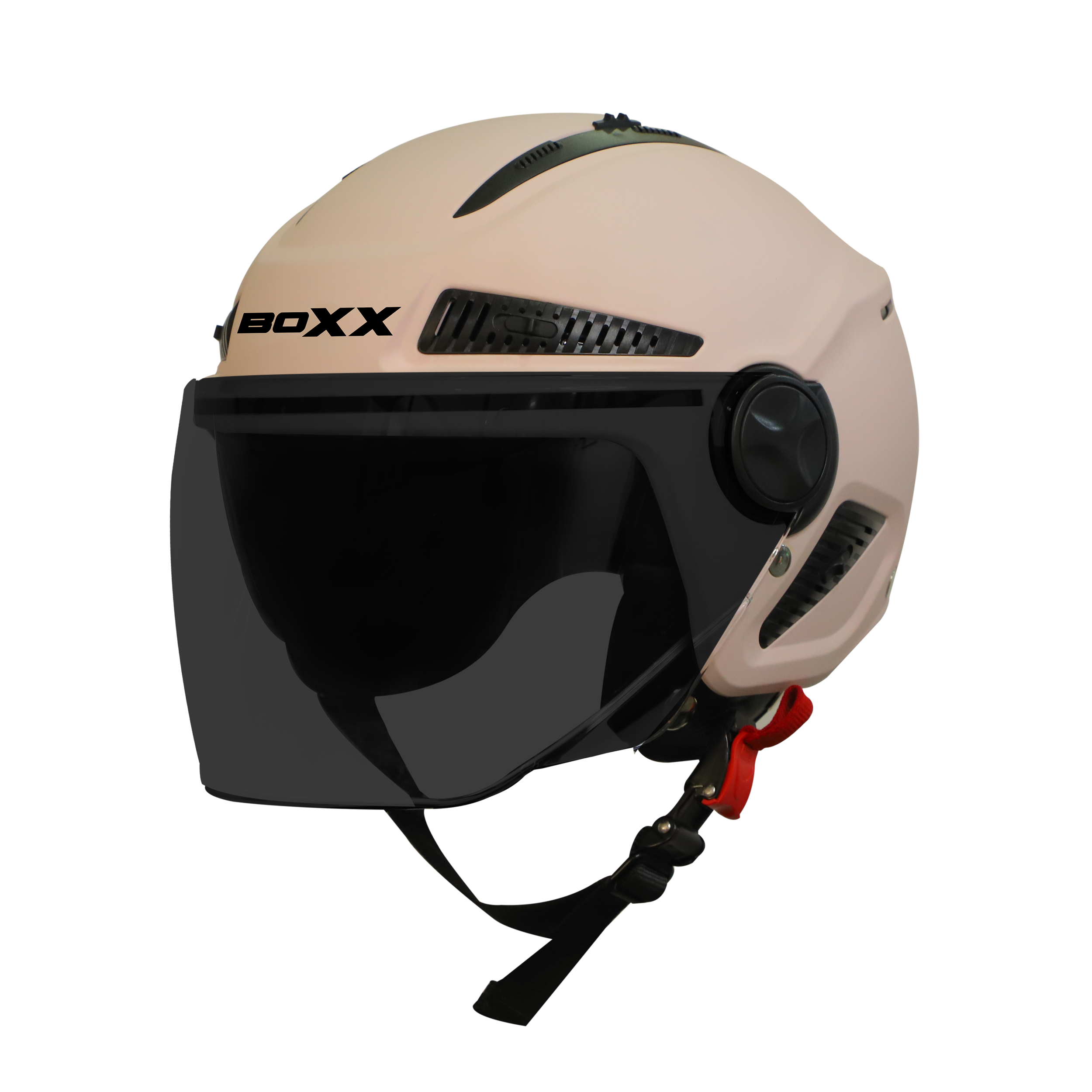 Steelbird SBH-24 Boxx ISI Certified Open Face Helmet For Men And Women (Matt Light Pink With Smoke Visor)